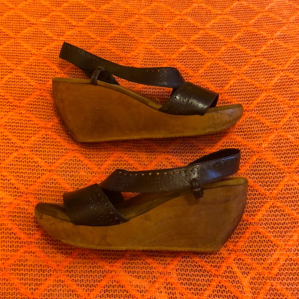 Rachel Comey Wood + Leather Wedge Sandals